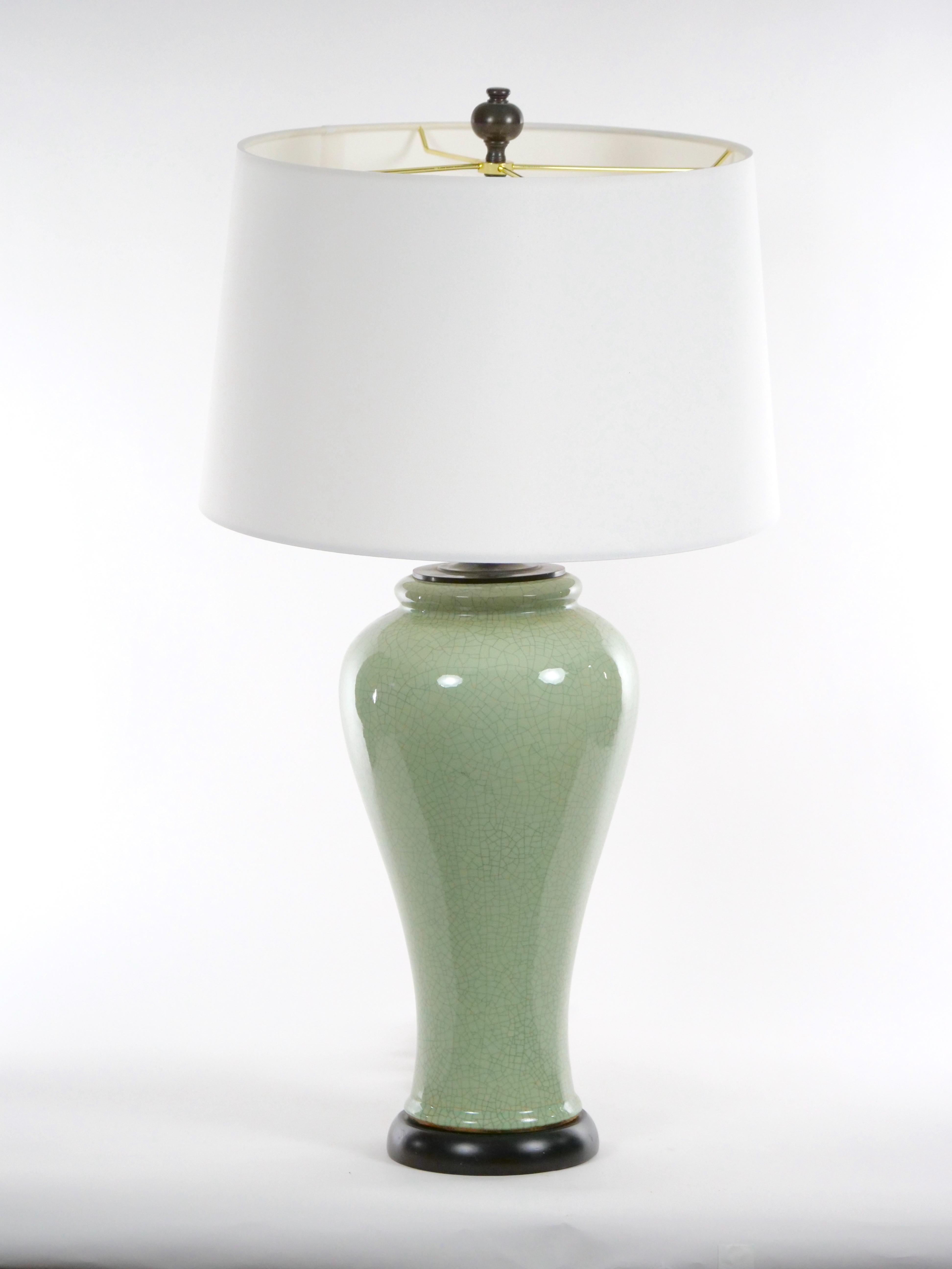 Chinese Export  Chinese Pair Celadon Crackle Porcelain Table Lamp