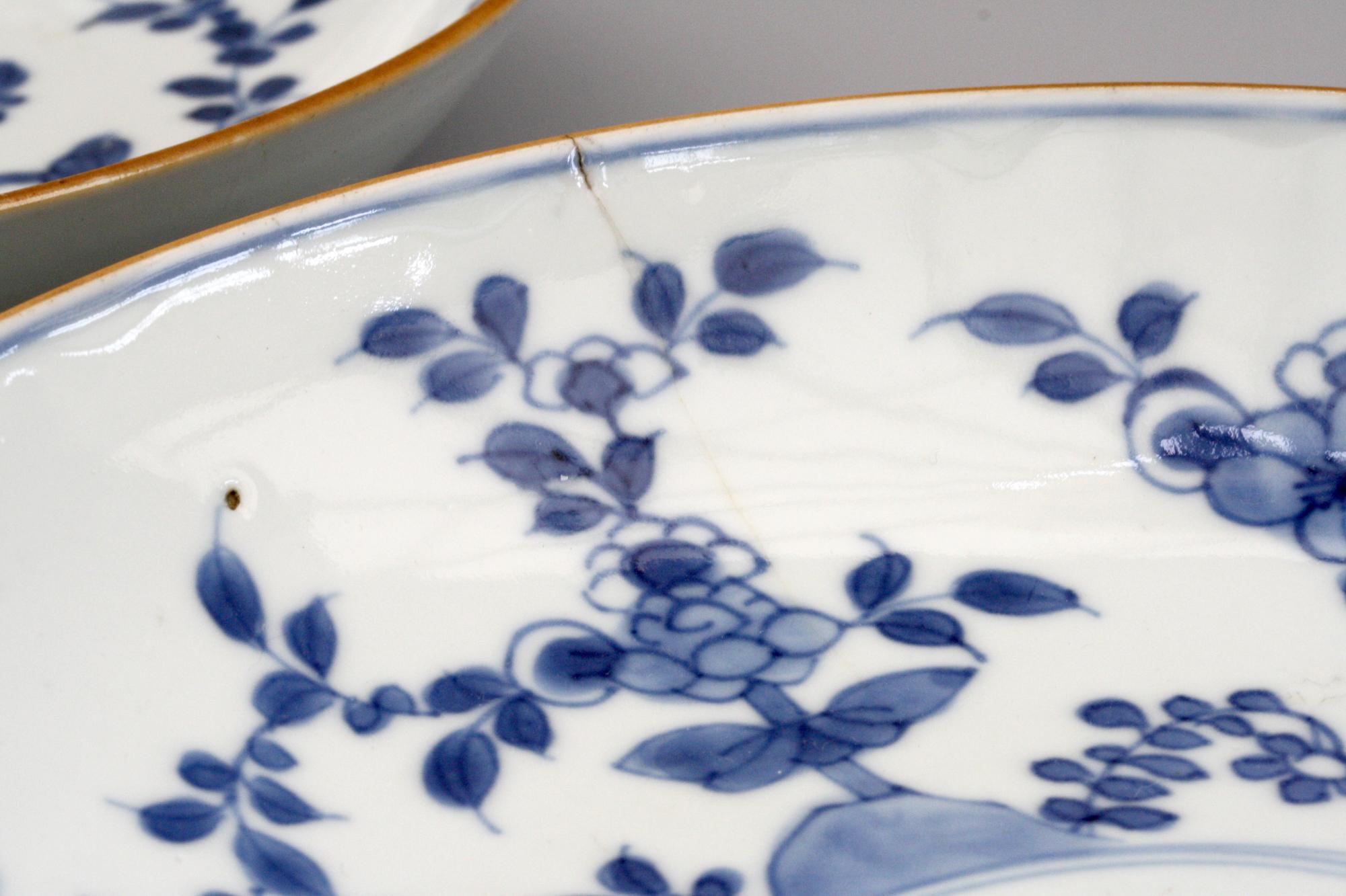 Chinese Pair of Kangxi Blue and White Painted Floral Porcelain Plates 6