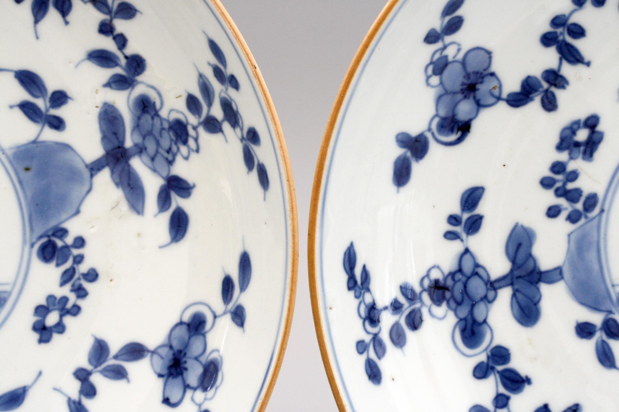 Chinese Pair of Kangxi Blue and White Painted Floral Porcelain Plates 12