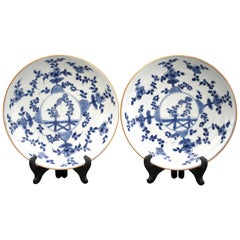 Chinese Pair of Kangxi Blue and White Painted Floral Porcelain Plates