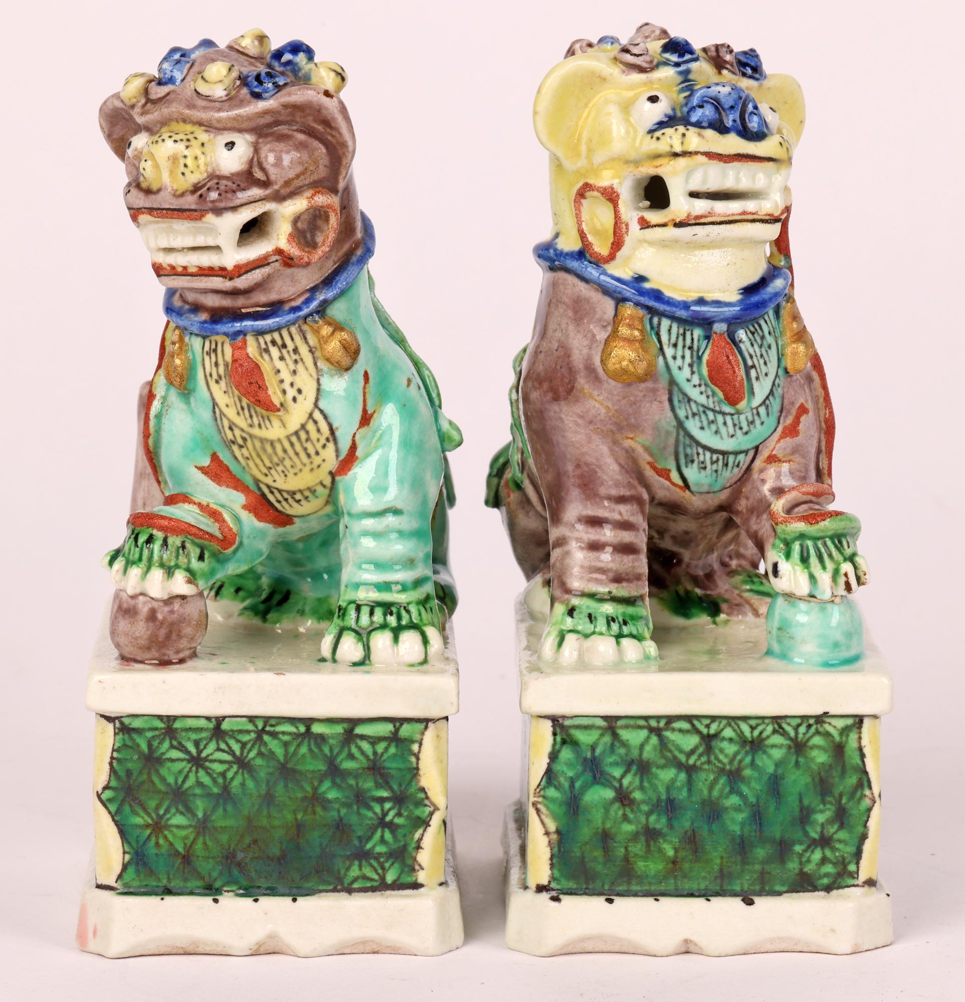 Chinese Pair Kangxi Porcelain Famille Verte Buddhist Lion Joss Stick Holders For Sale 10