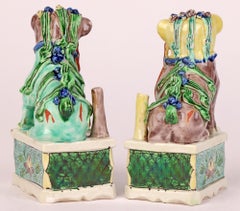 Chinese Pair Kangxi Porcelain Famille Verte Buddhist Lion Joss Stick Holders