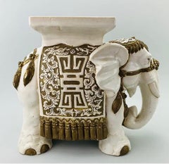 Chinese Pair of Ceramic Elephant Garden Seats with Fu Symbols, c. 1900