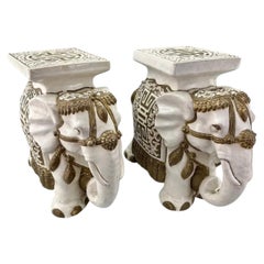 Chinese Pair of Ceramic Elephant Garden Seats with Fu Symbols, c. 1900