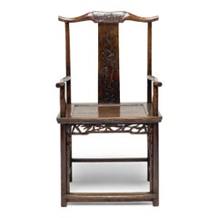 Chinese Pair of Fine Yoke Back Armchairs with Bamboo Carvings, circa 1800