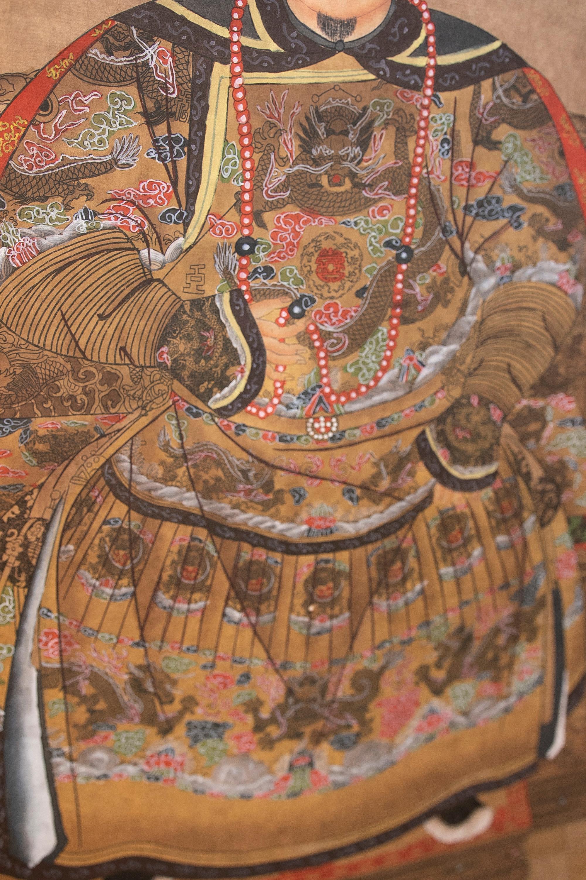 Chinese Pair of Hand Painted Posters of King and Queen Sitting on Throne 8