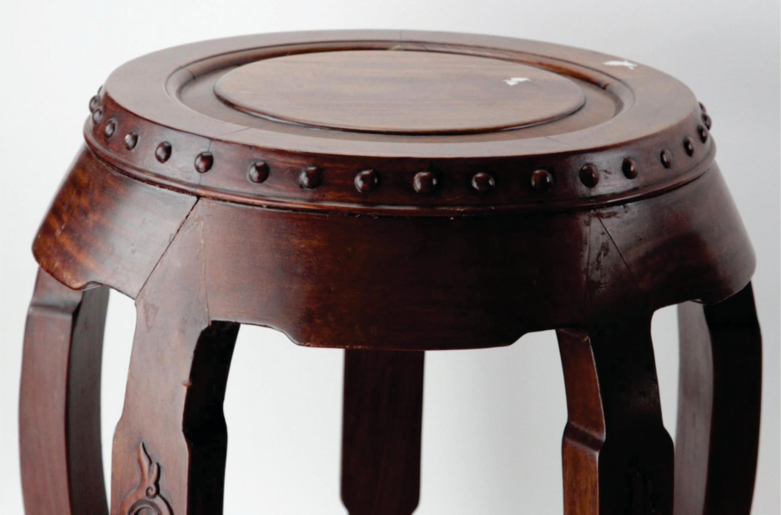 Chippendale Chinese Pair of  Hongmu Wood Stools For Sale