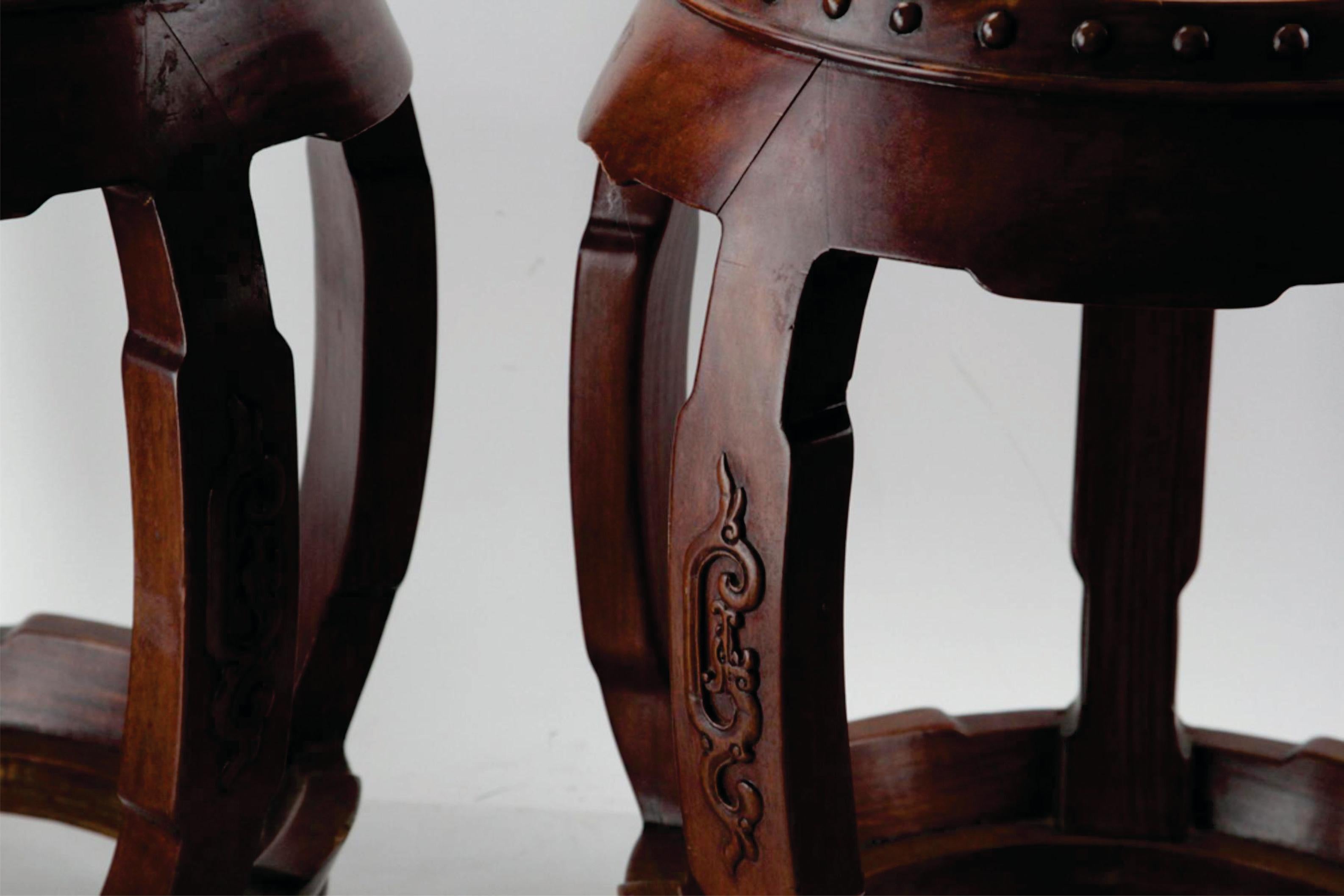 English Chinese Pair of  Hongmu Wood Stools For Sale