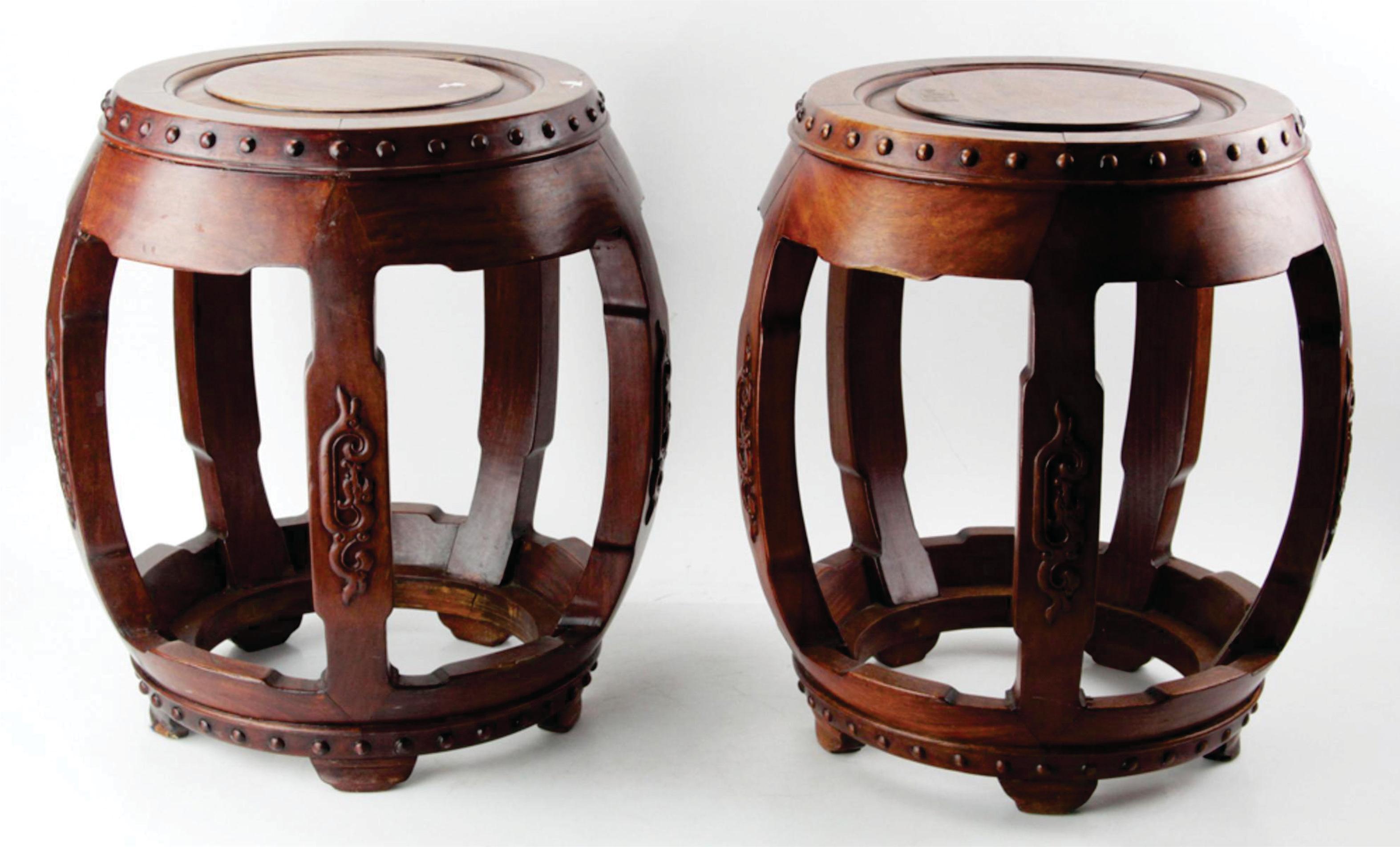 20th Century Chinese Pair of  Hongmu Wood Stools For Sale