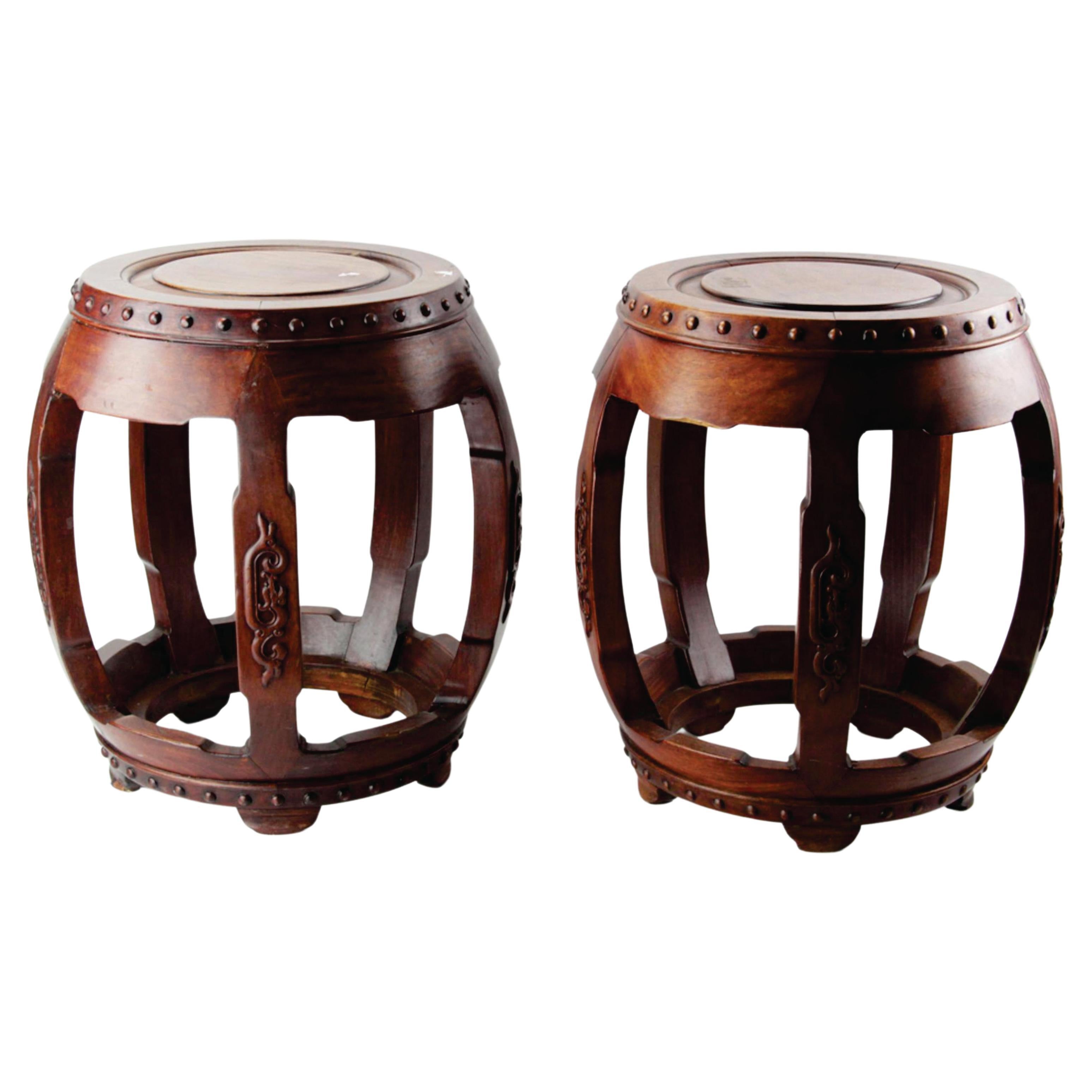 Chinese Pair of  Hongmu Wood Stools For Sale
