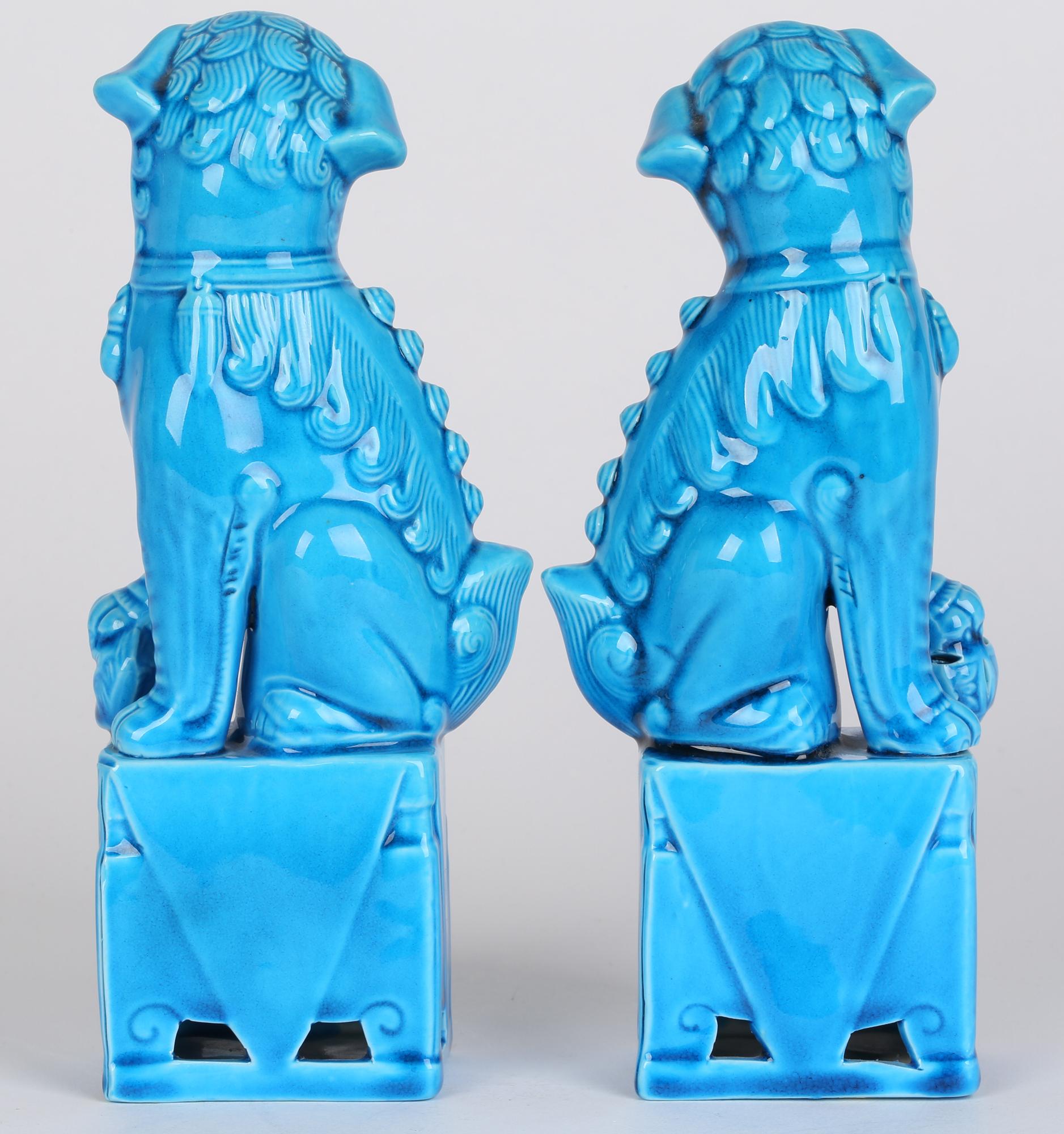 Chinese Pair of Turquoise Glazed Porcelain Mounted Food Dogs 8