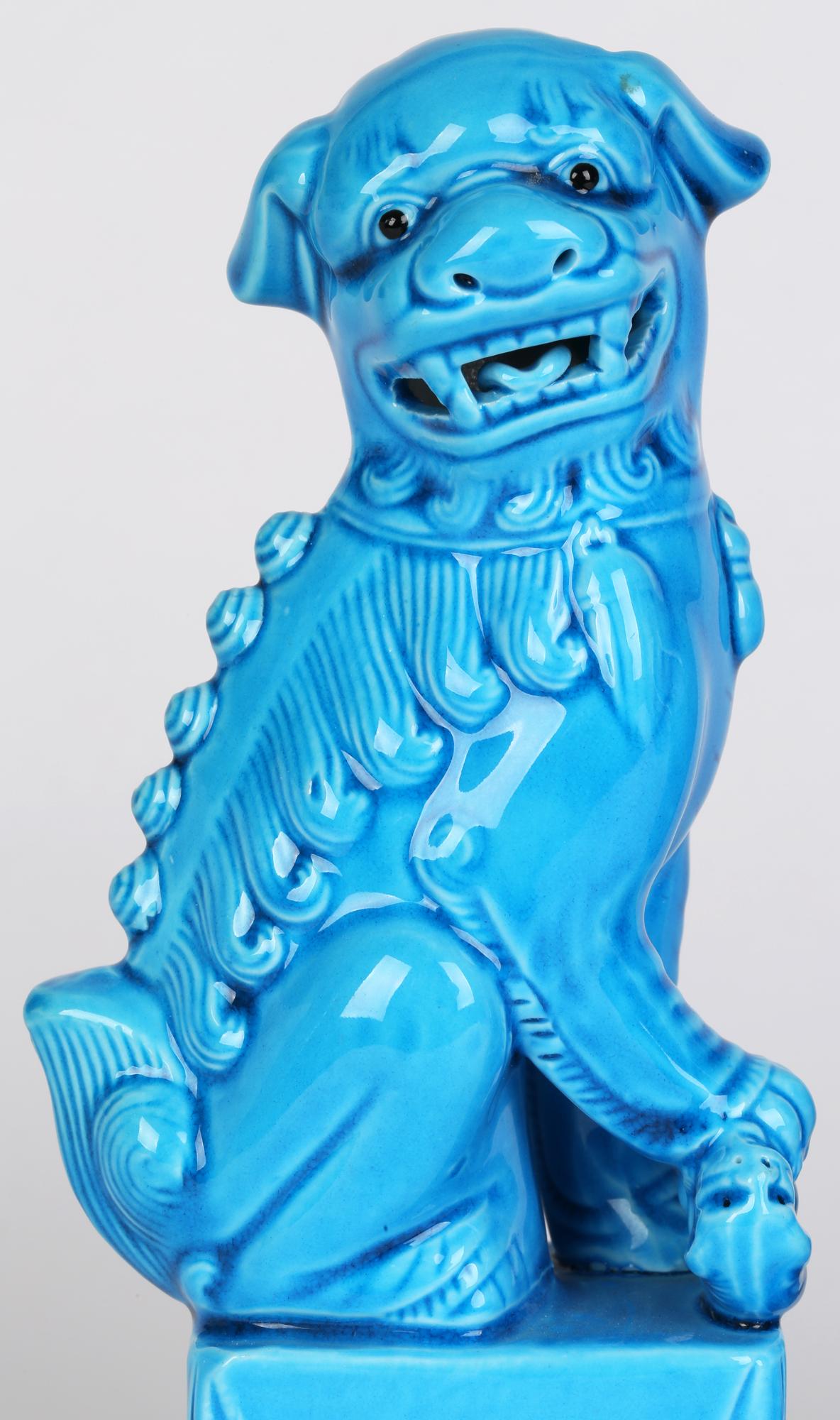 Chinese Pair of Turquoise Glazed Porcelain Mounted Food Dogs 3