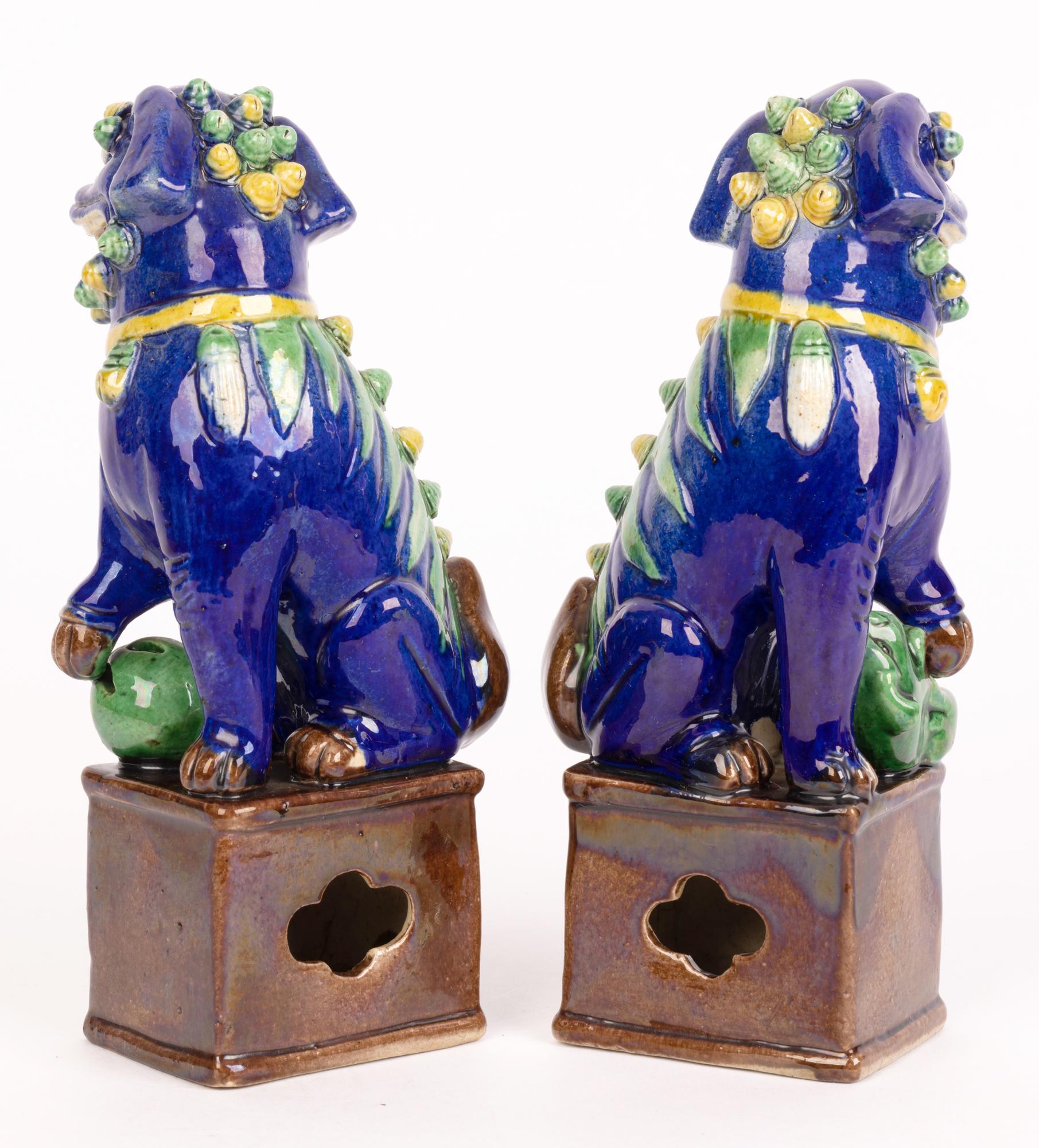 Chinese Pair Qing Porcelain Hand Painted Foo Dogs 5