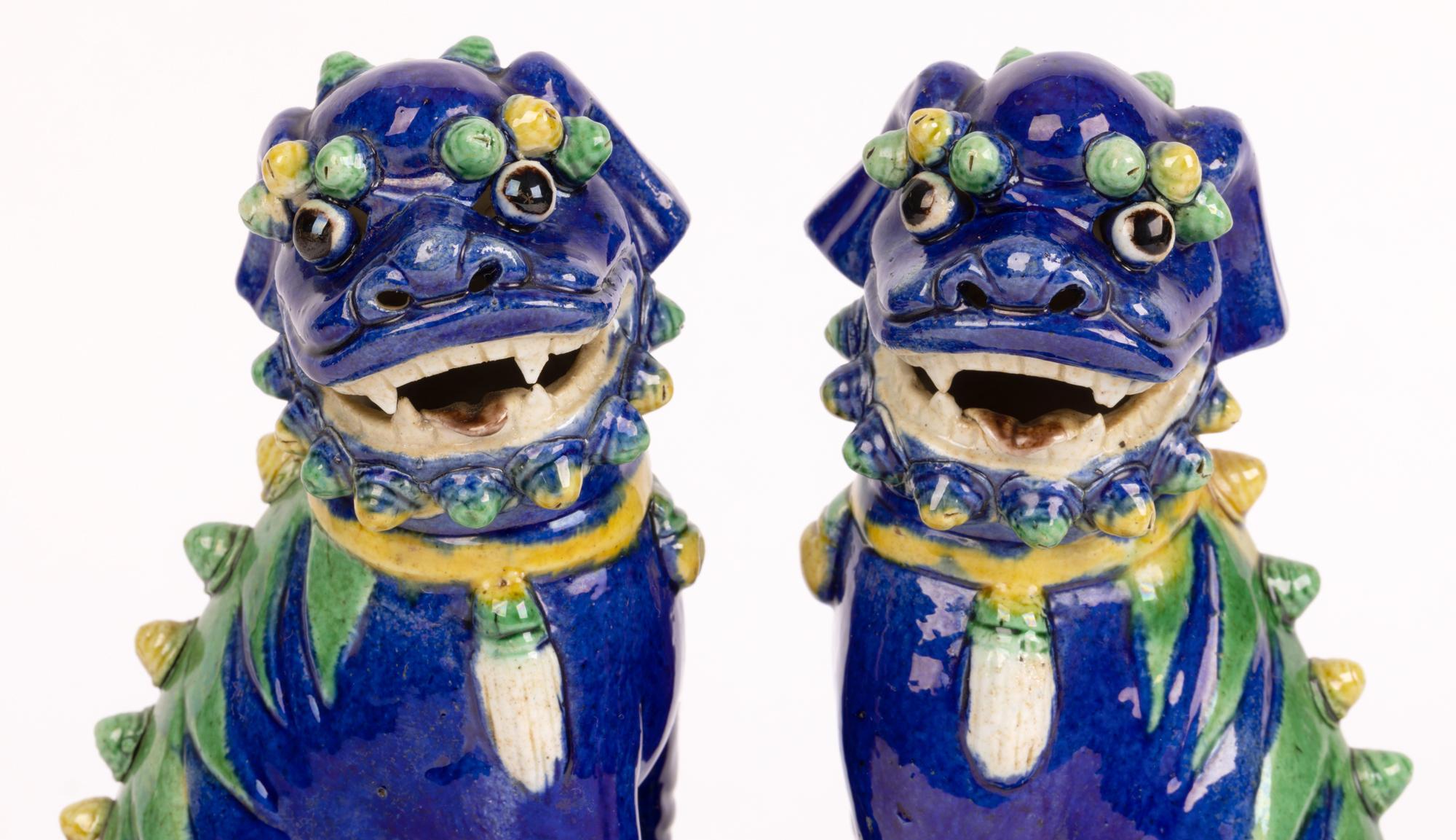 Chinese Pair Qing Porcelain Hand Painted Foo Dogs 12