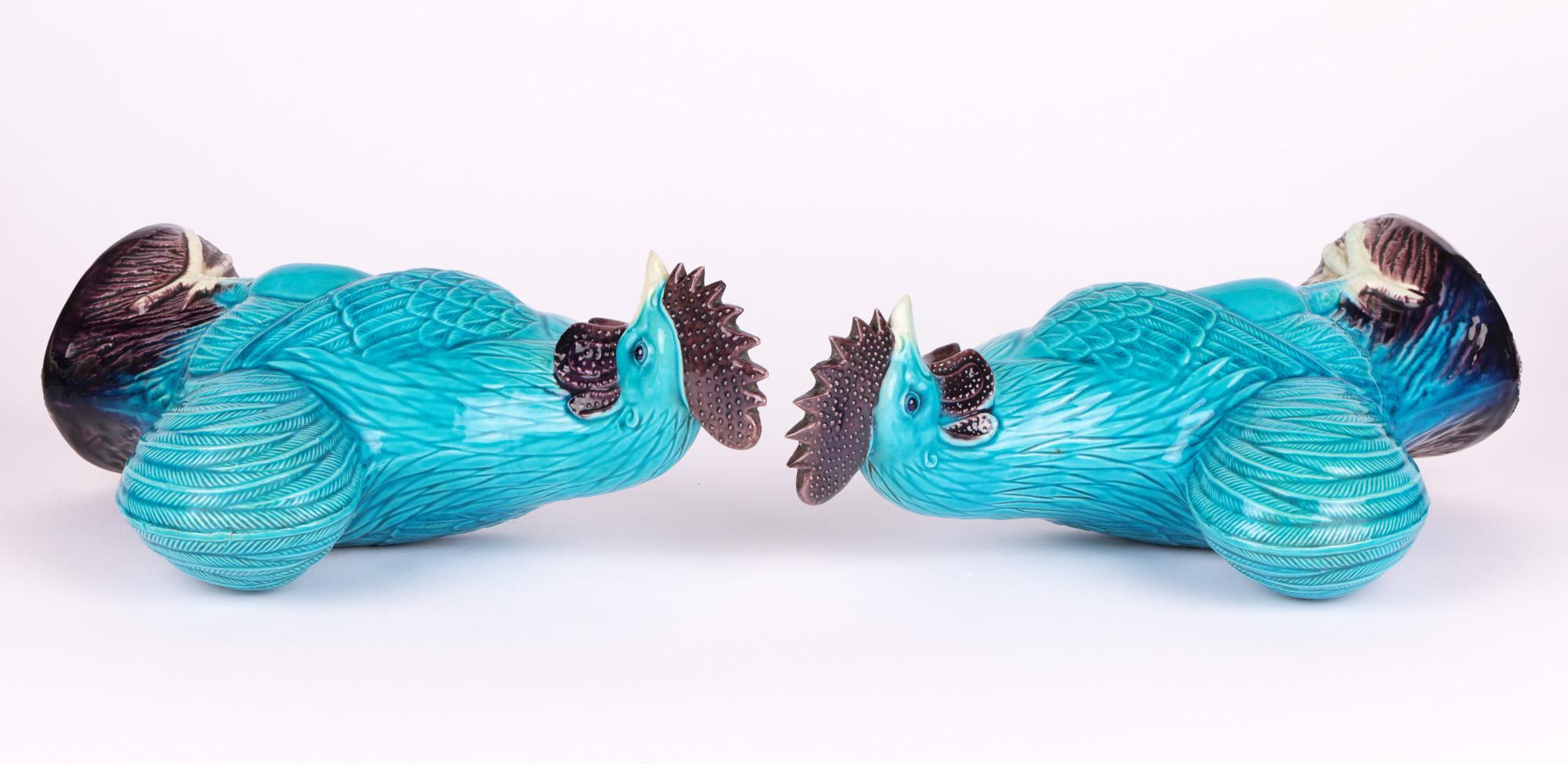 Chinese Pair Turquoise Glazed Porcelain Cockerel Figures 7