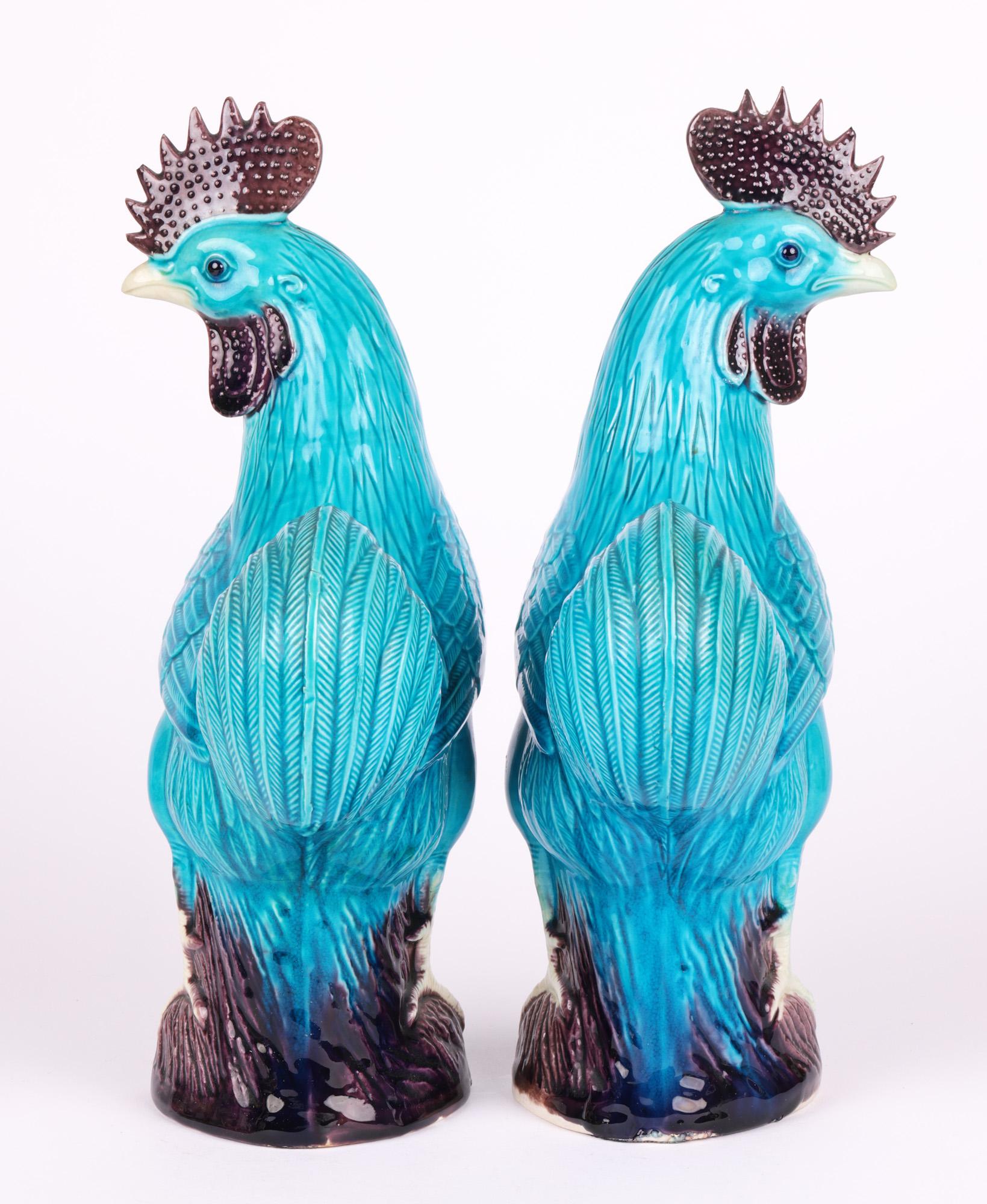 Chinese Pair Turquoise Glazed Porcelain Cockerel Figures 10