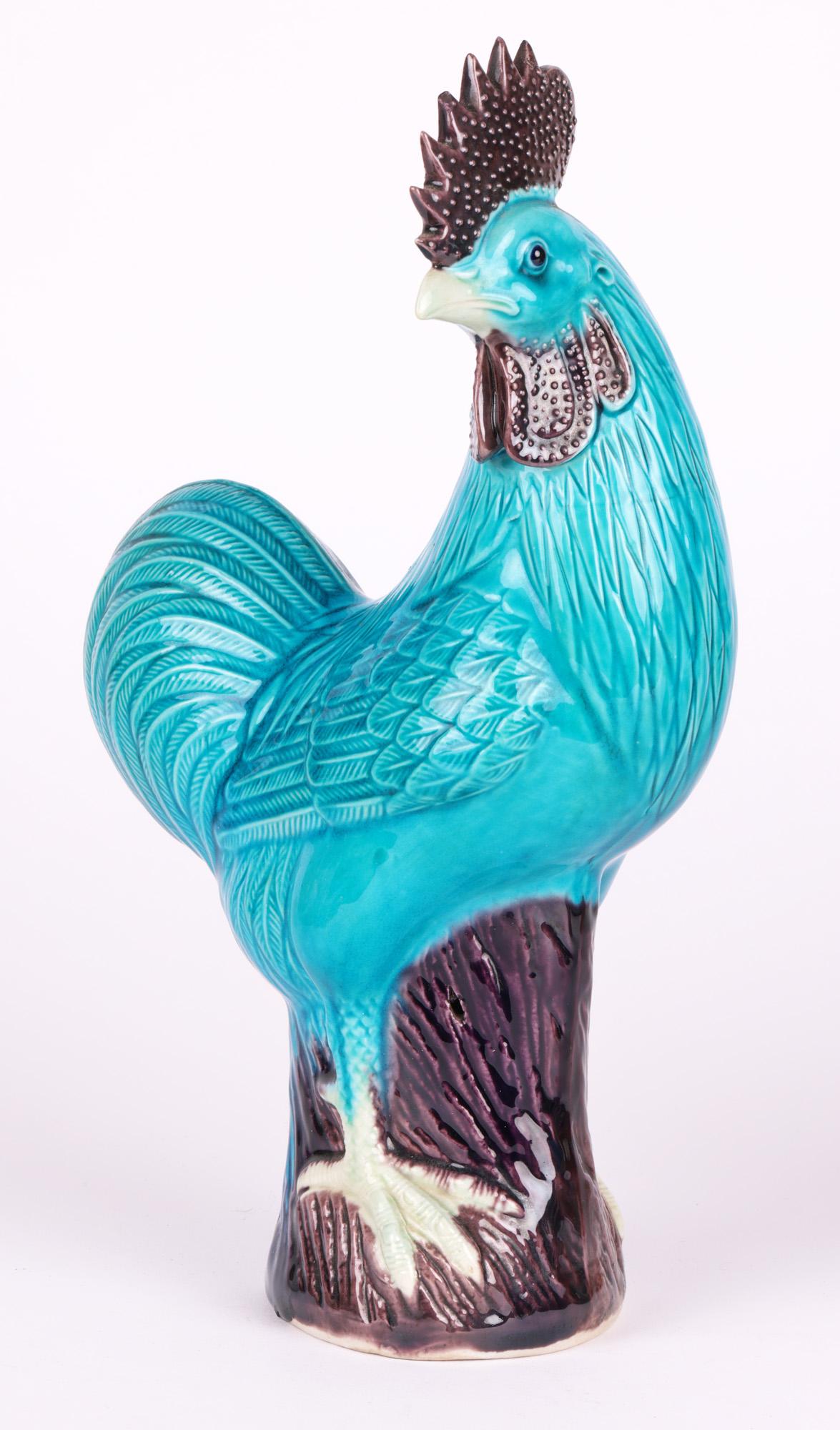 Chinese Export Chinese Pair Turquoise Glazed Porcelain Cockerel Figures