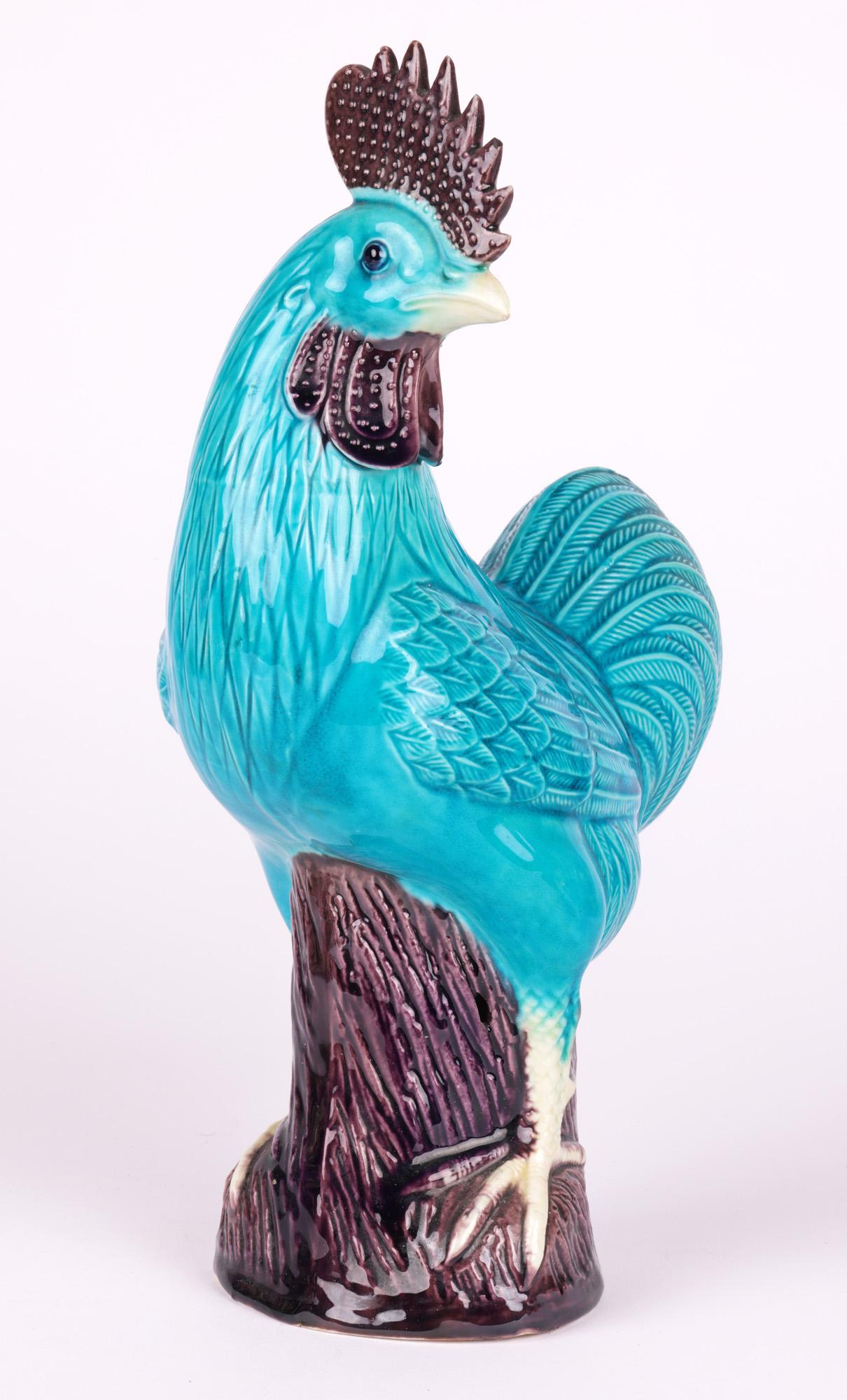 Chinese Pair Turquoise Glazed Porcelain Cockerel Figures 1
