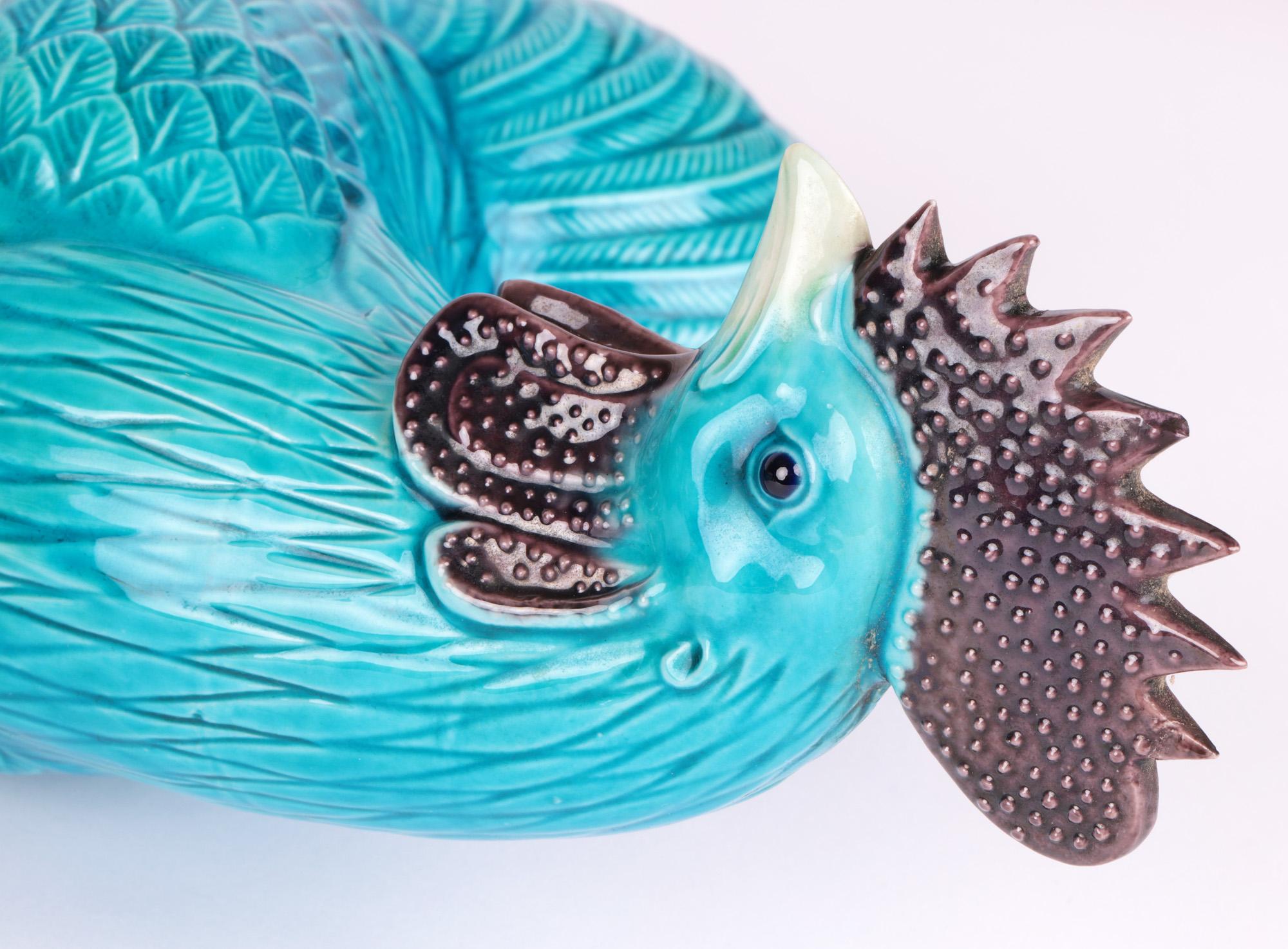 Chinese Pair Turquoise Glazed Porcelain Cockerel Figures 3
