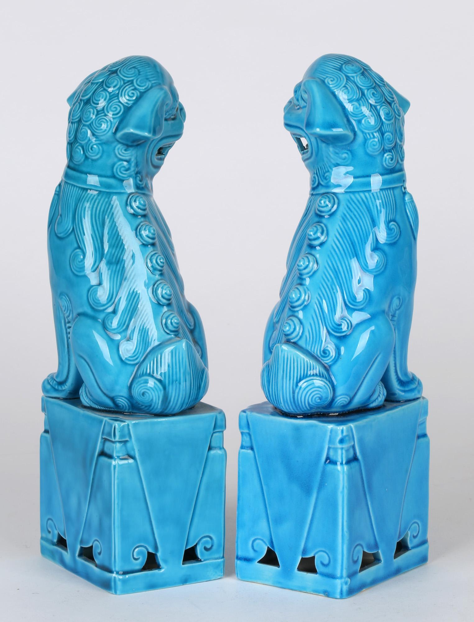 Chinese Export Chinese Pair Turquoise Glazed Porcelain Mounted Foo Dogs