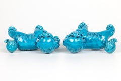 Chinese Pair Turquoise Glazed Porcelain Standing Foo Dogs