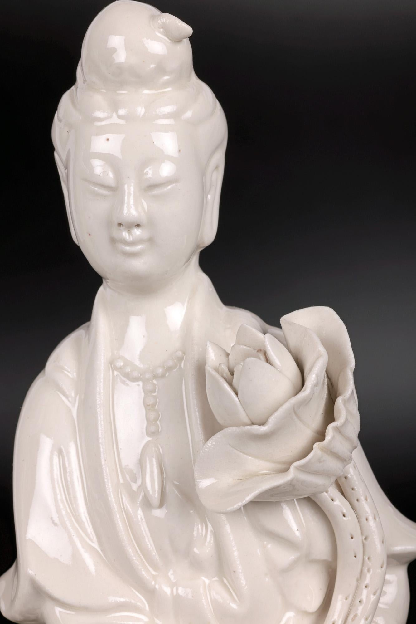 Mid-Century Modern Chinese Pair Vintage Blanc de Chine Guanyin Porcelain Figures