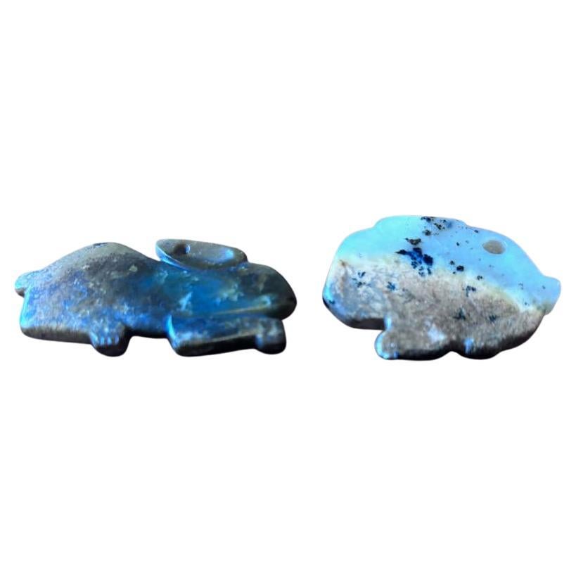 Chinese Pair Year of Rabbit Fine Jade Rabbit Sculptures