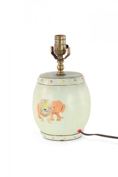 Chinese Pale Green Children's Play Scene Table Lamp