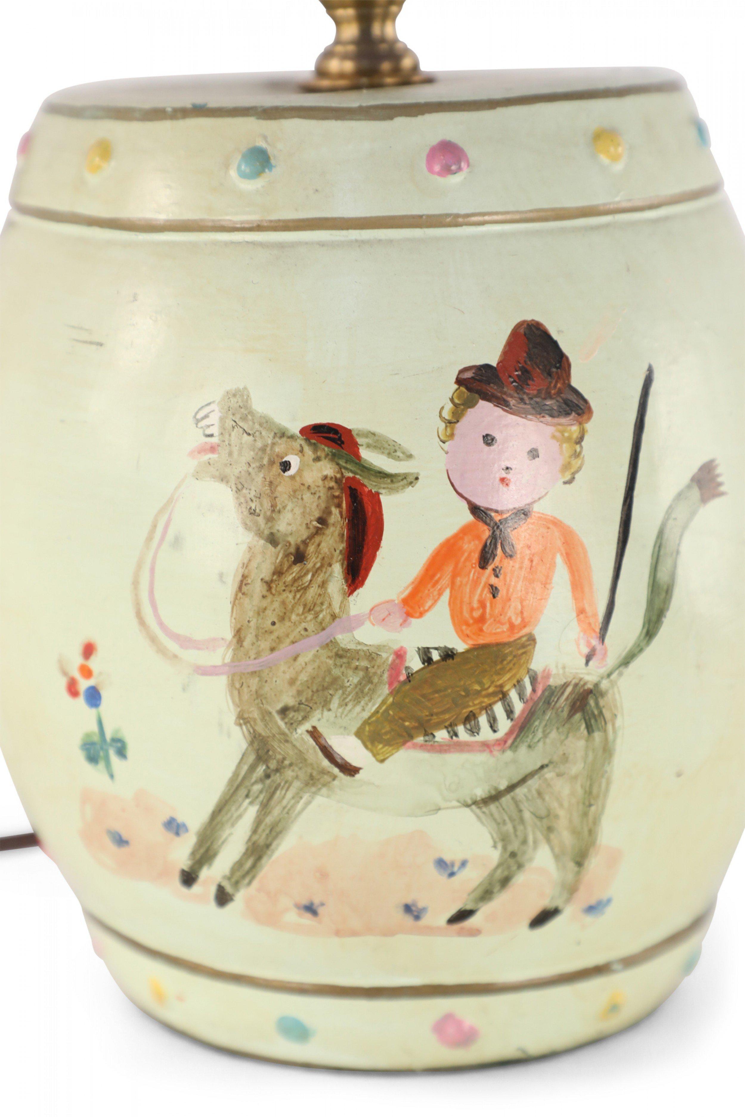 20th Century Chinese Pale Green Children's Play Scene Table Lamp