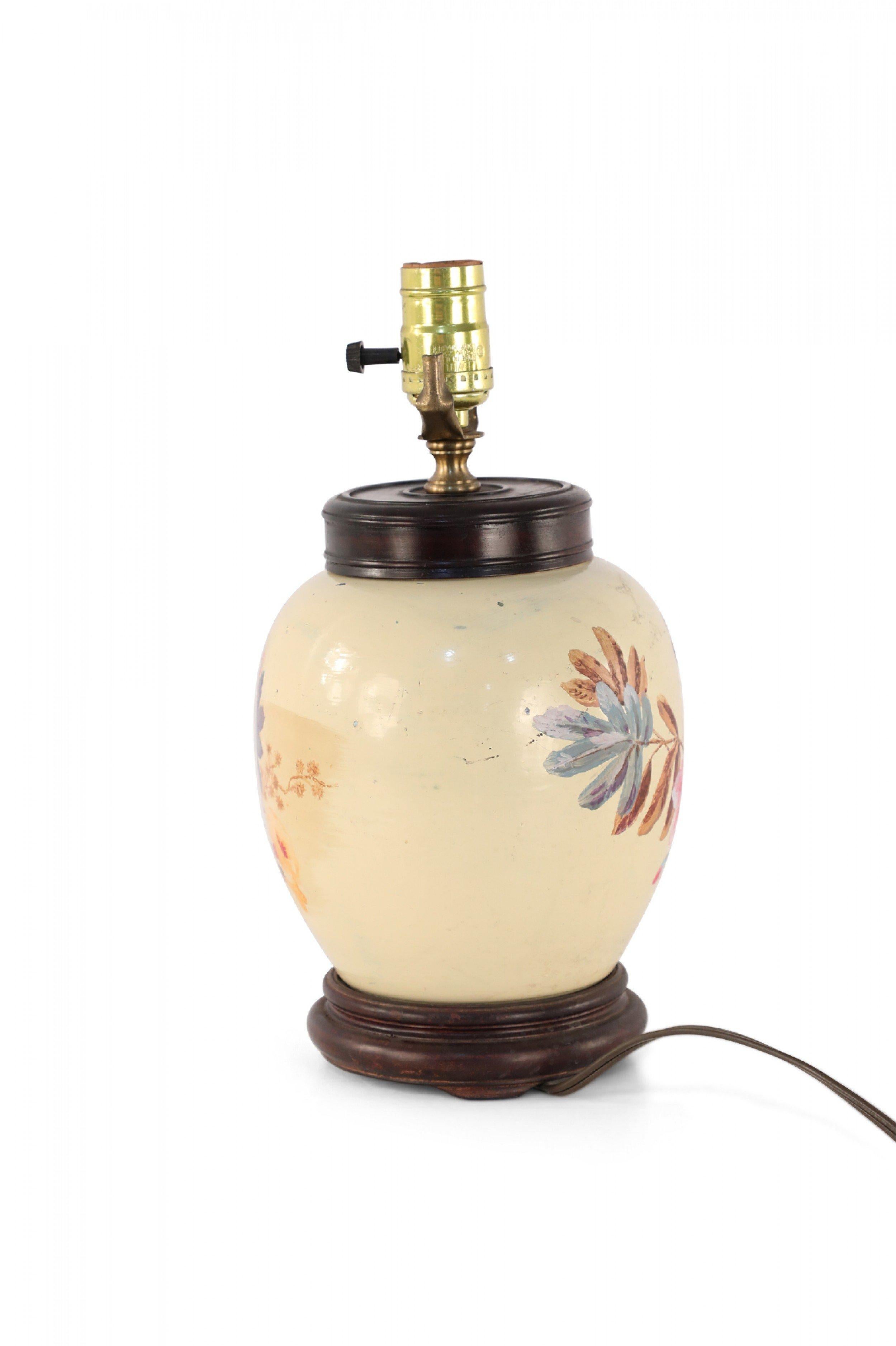 Chinese Pale Yellow and Colorful Floral Porcelain Table Lamp For Sale 1
