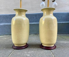 Chinese Pale Yellow Celadon Porcelain Table - Floor Lamps, Set of 2