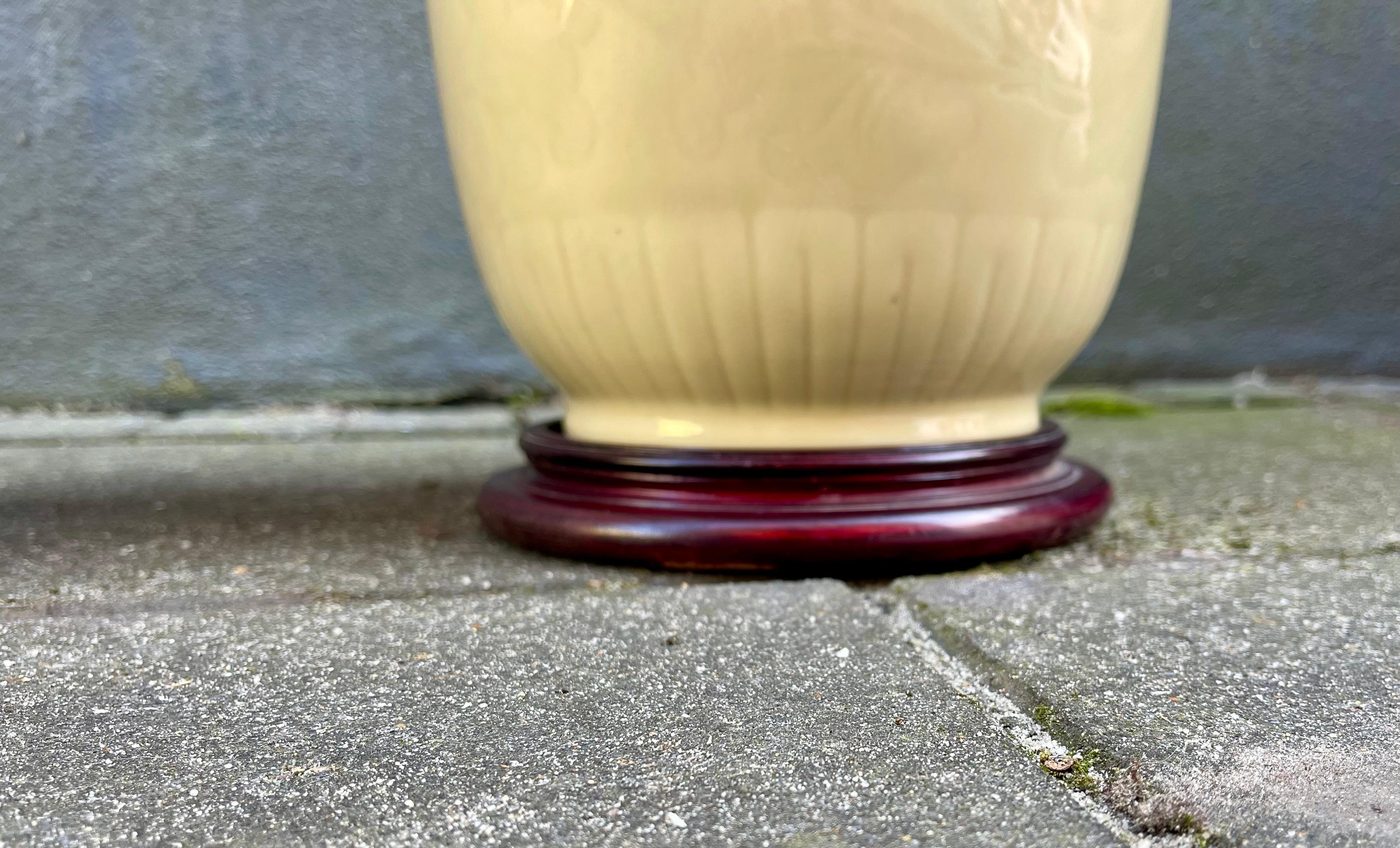 Chinese Pale Yellow Celadon Porcelain Table - Floor Lamps, Set of 2 For Sale 1
