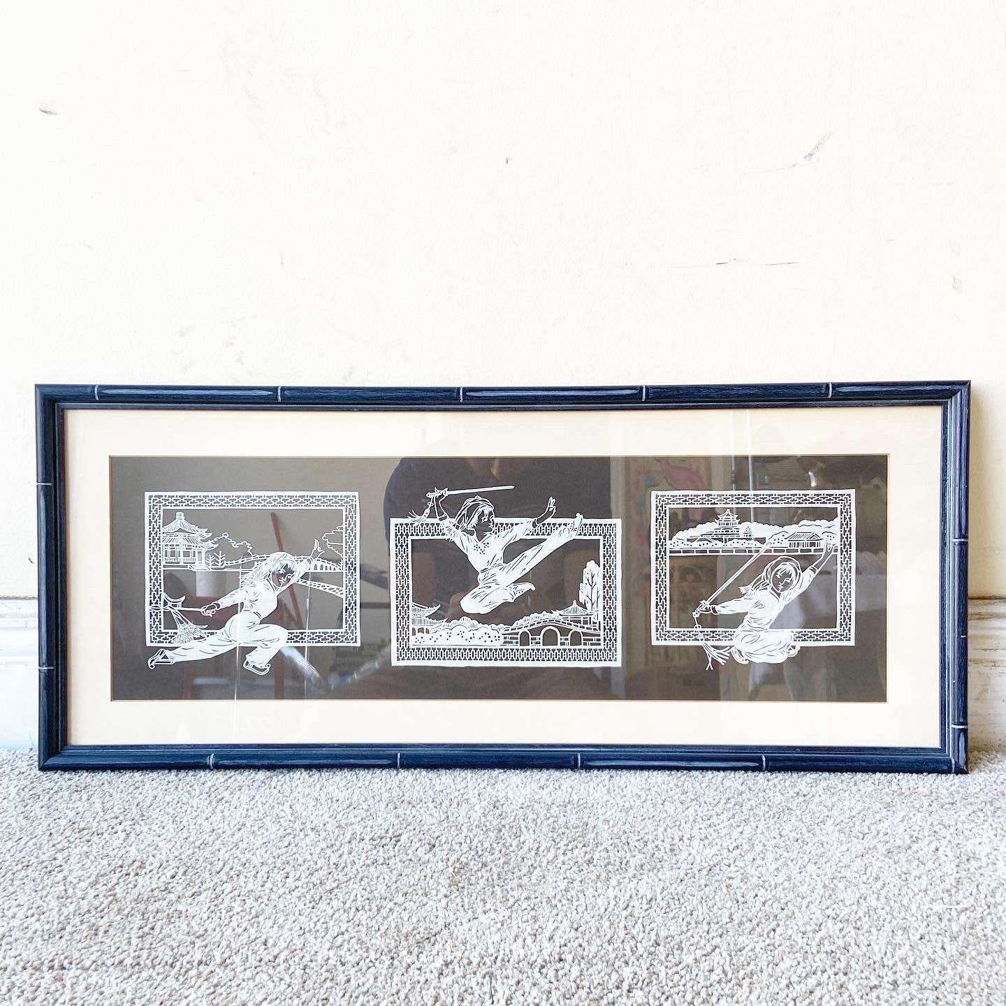 Chinese Paper Cut Framed 3 Piece Art Work - a Pair For Sale 1