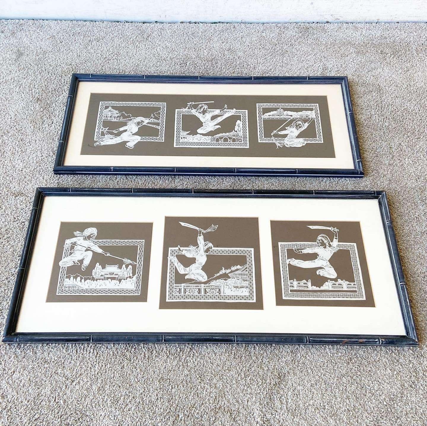 Chinese Paper Cut Framed 3 Piece Art Work - a Pair For Sale 2