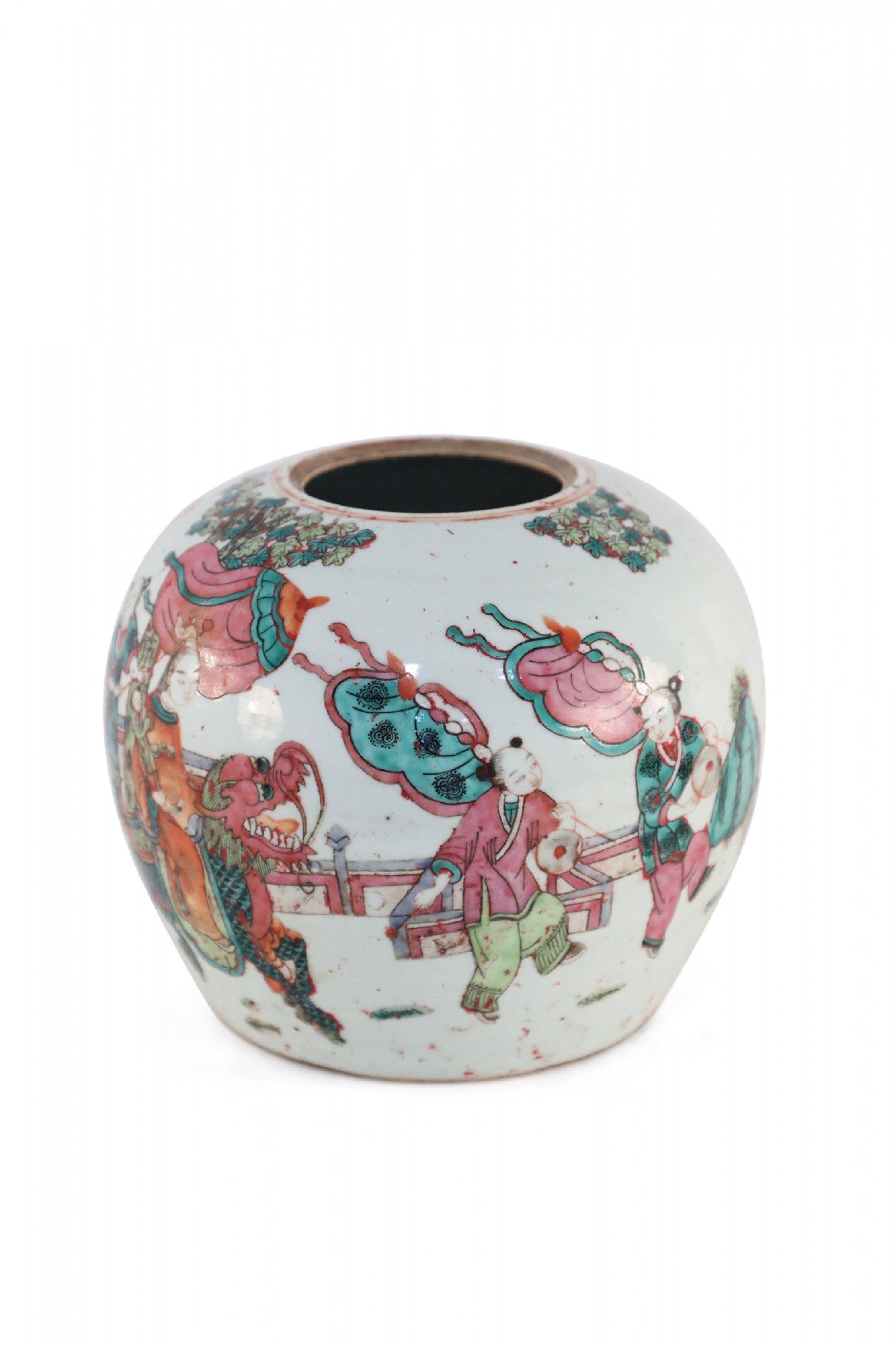 Chinese Parade Scene Rounded Porcelain Watermelon Jar For Sale 2