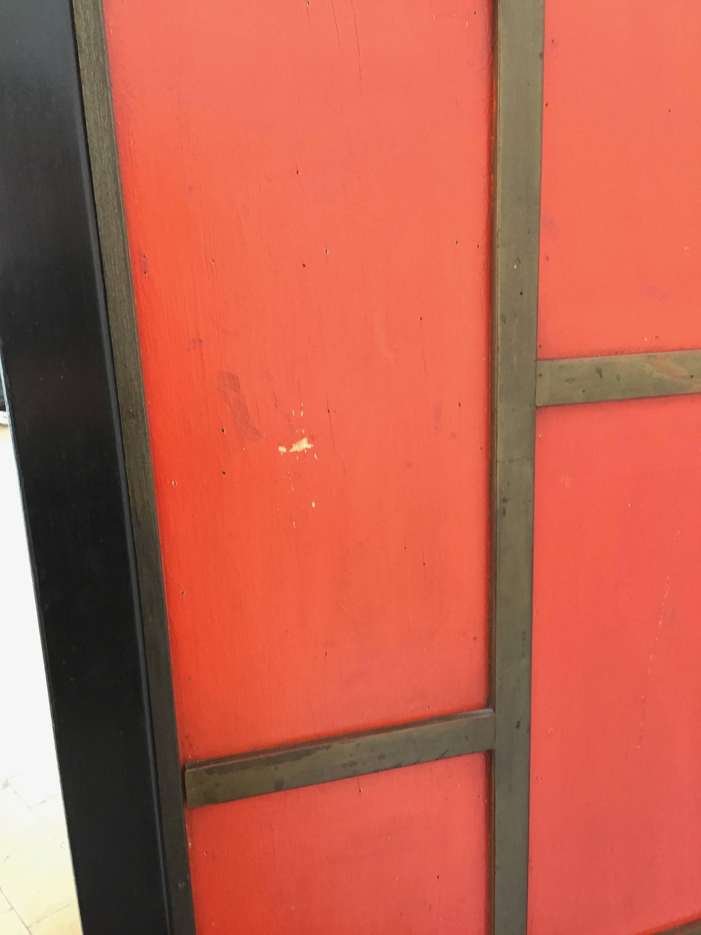 Chinoiserie-Raumteiler im Art-Déco-Stil in Farbe China Rot und Schwarz lackiert  (Art déco) im Angebot
