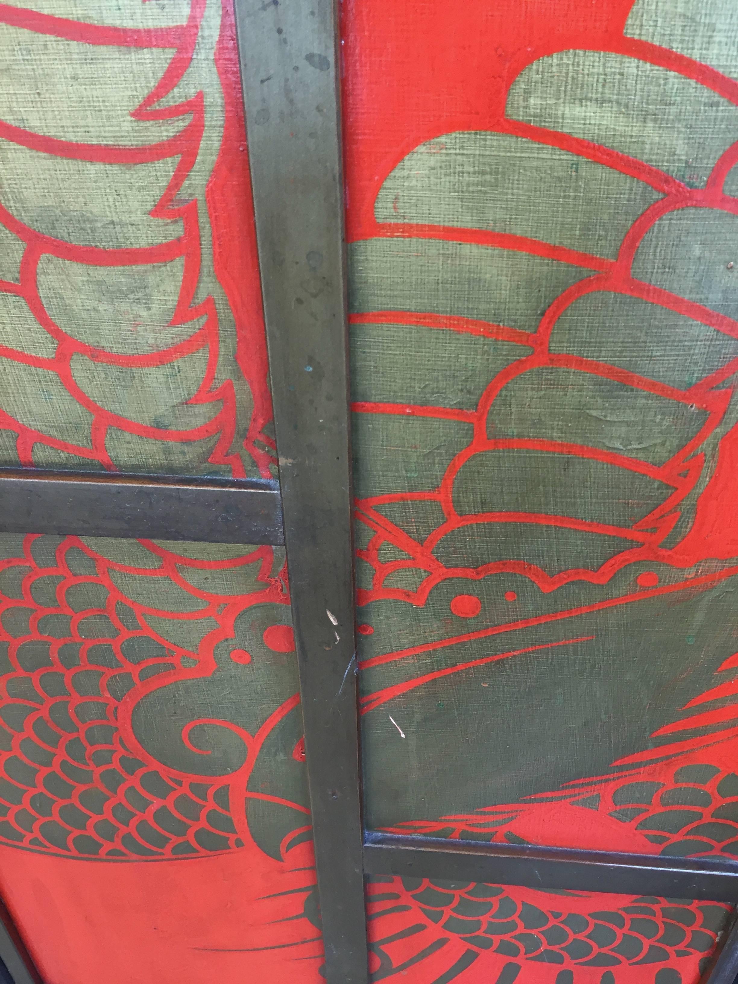 Early 20th Century Chinoiserie Screen Art Deco Style in Colour China Red and Black Lacquer  For Sale