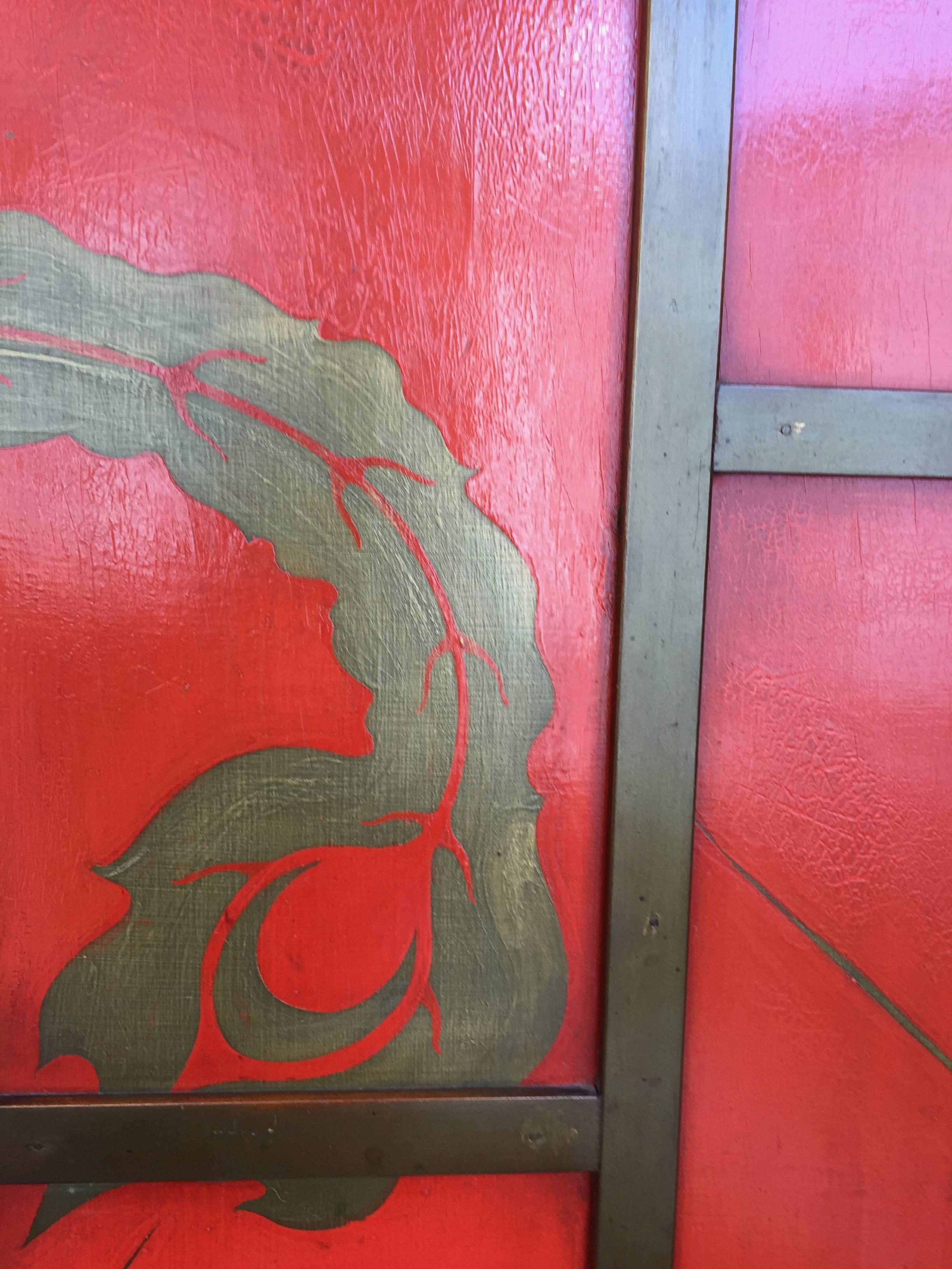 Wood Chinoiserie Screen Art Deco Style in Colour China Red and Black Lacquer  For Sale