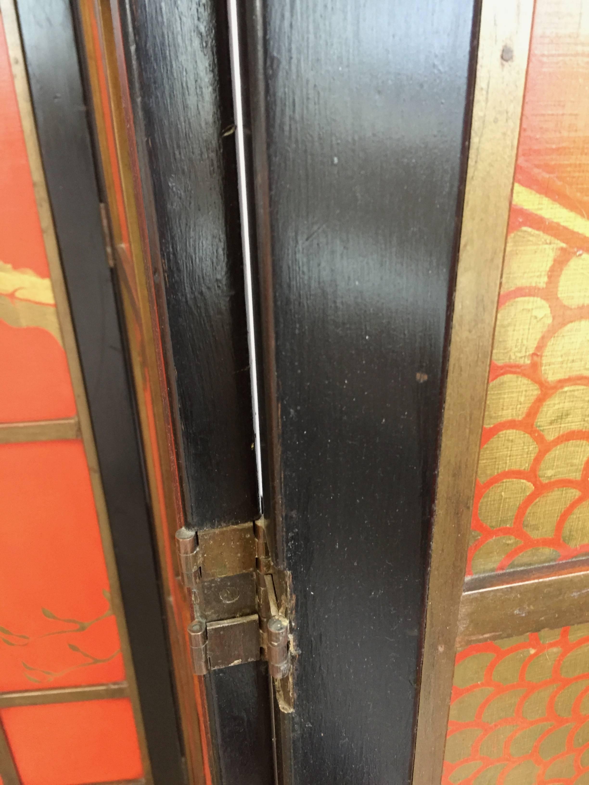 Chinoiserie Screen Art Deco Style in Colour China Red and Black Lacquer For Sale 1
