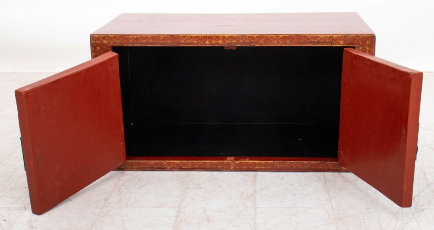 Unknown Chinese Parcel Gilt Red Lacquer Cabinet For Sale