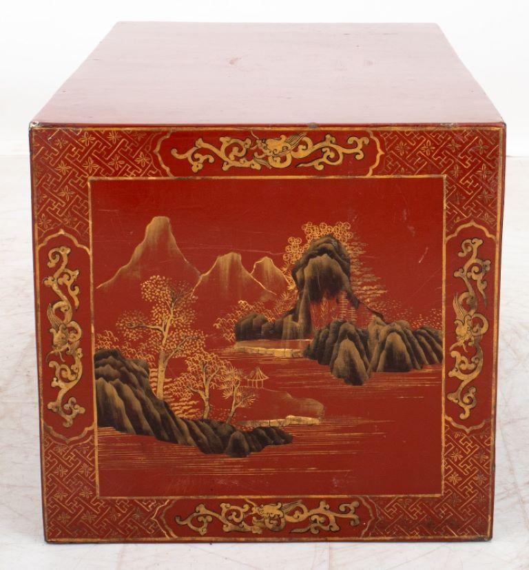 20th Century Chinese Parcel Gilt Red Lacquer Cabinet