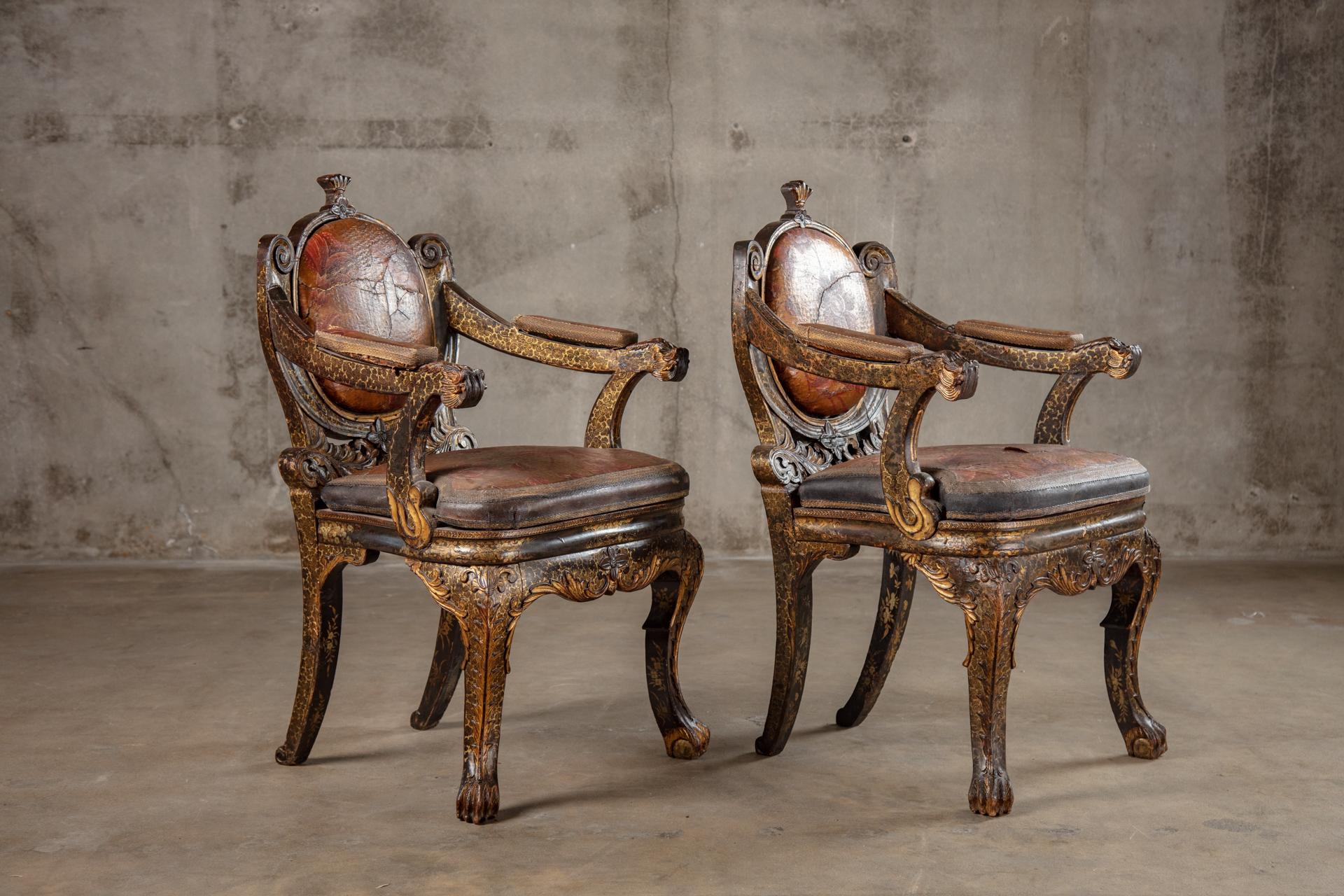 18th Century and Earlier Chinese Parcel Giltwood Continental Fauteuils