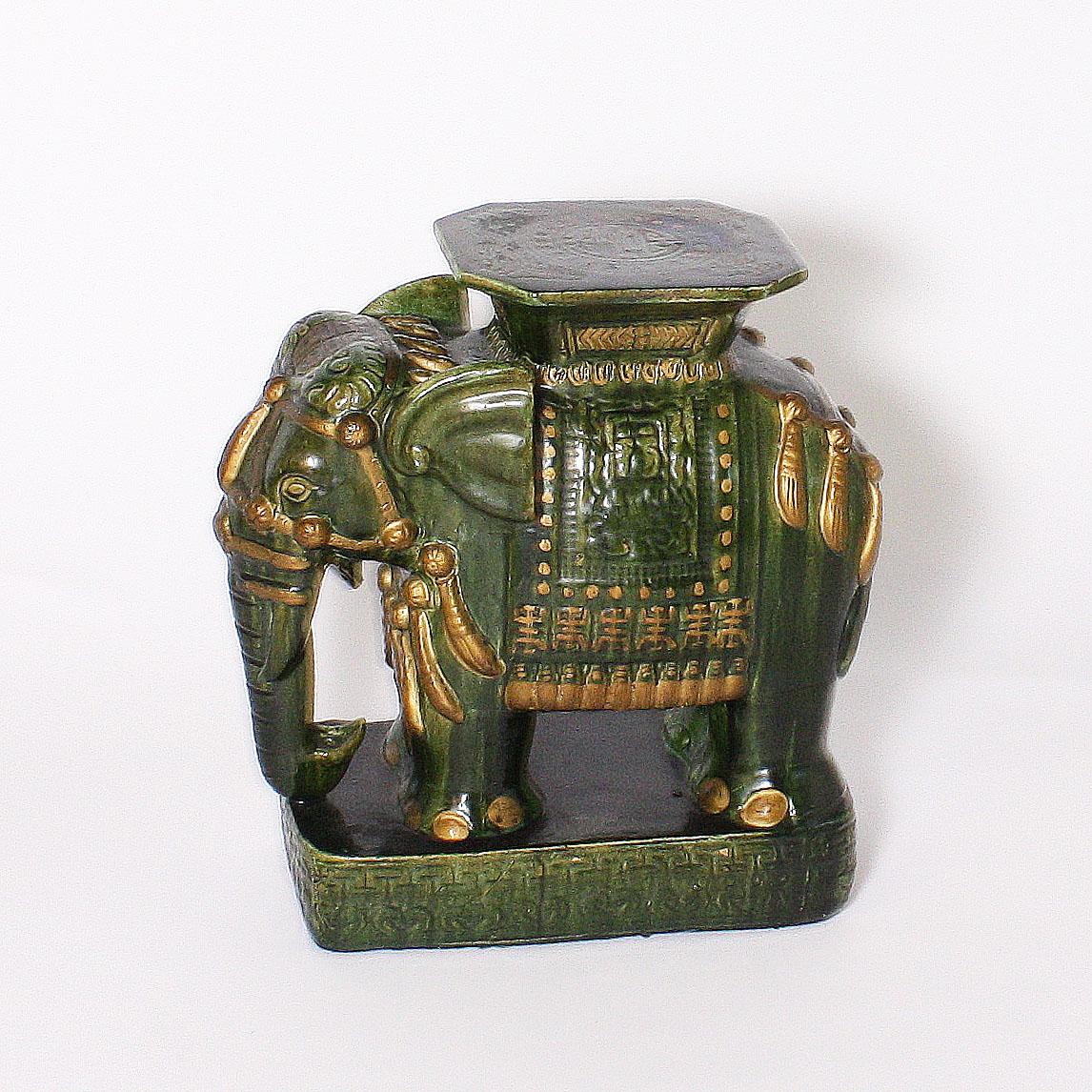 Chinese parrot green elephant garden stool, circa 1960.
$900

Crack on the left side of the elephant.