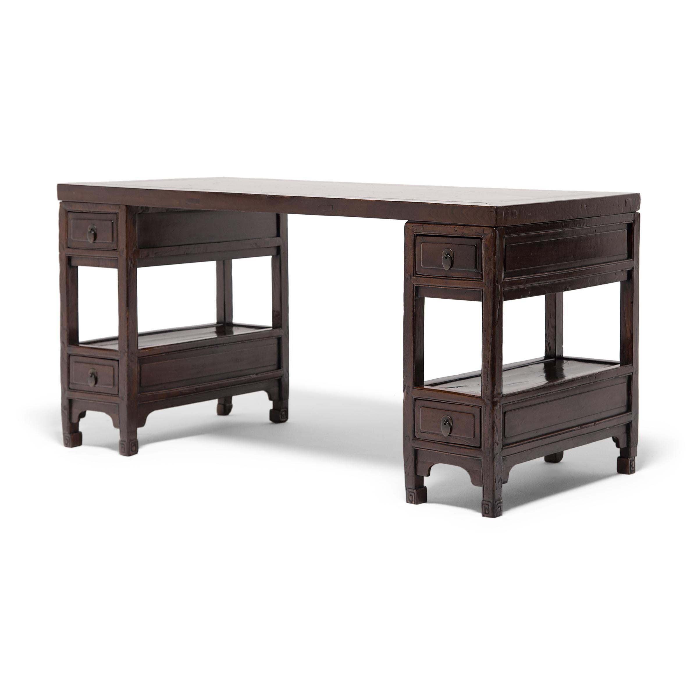 Chinese Partner's Desk with Puddingstone Top, c. 1850 In Good Condition In Chicago, IL