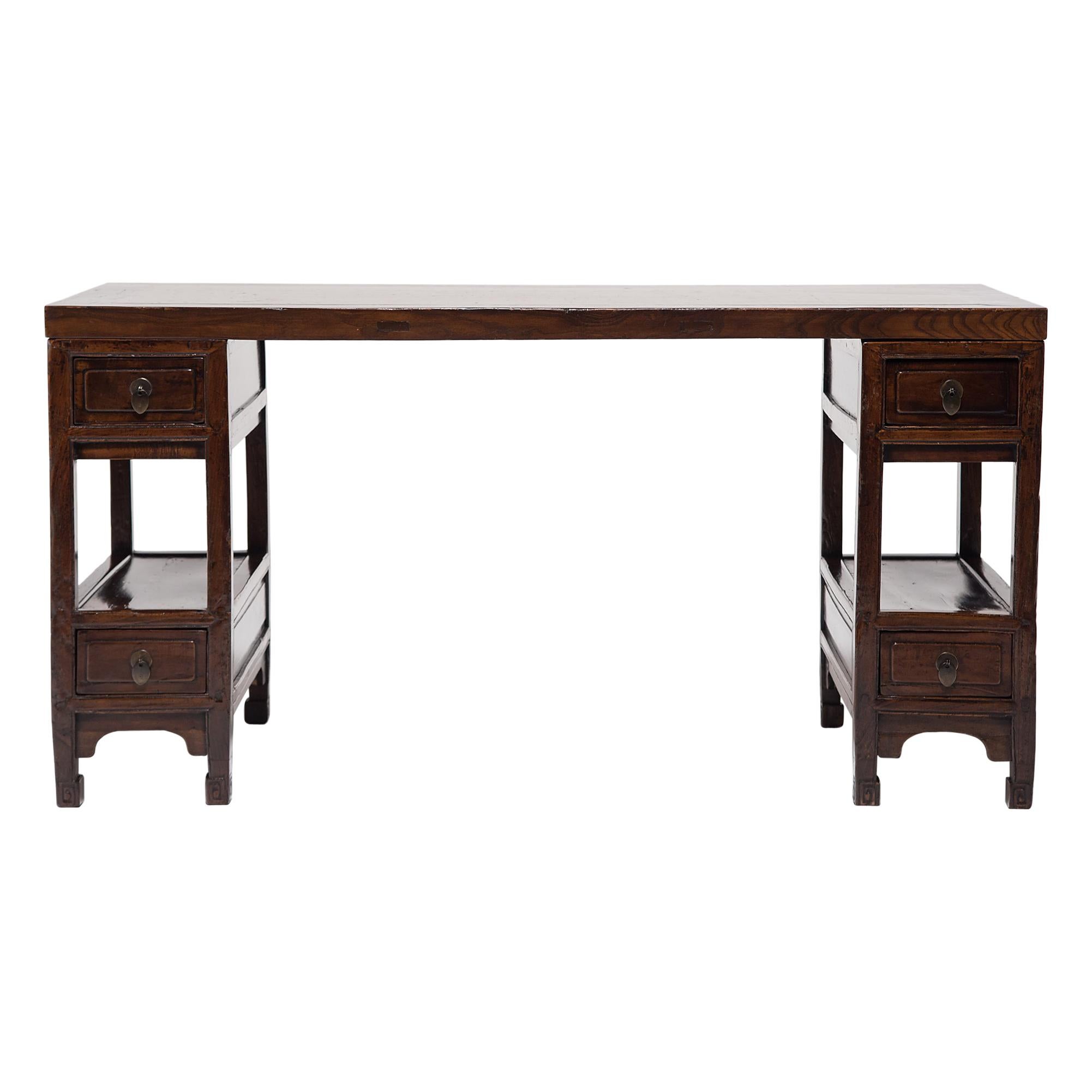 Chinese Partner's Desk with Puddingstone Top, c. 1850