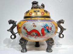 Chinese Patinated and Cloisonne Enamel Inlaid Censer / Incense Burner
