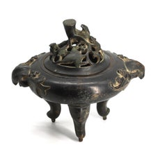 Chinese Patinated Bronze Tripod Covered Censor