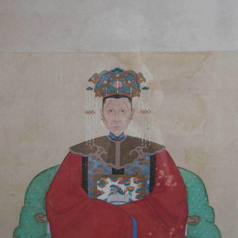 Painted Chinese Patriarch Ancestral Painting on Linen or Silk For Sale