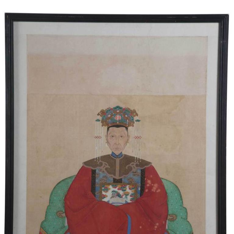 19th Century Chinese Patriarch Ancestral Painting on Linen or Silk For Sale
