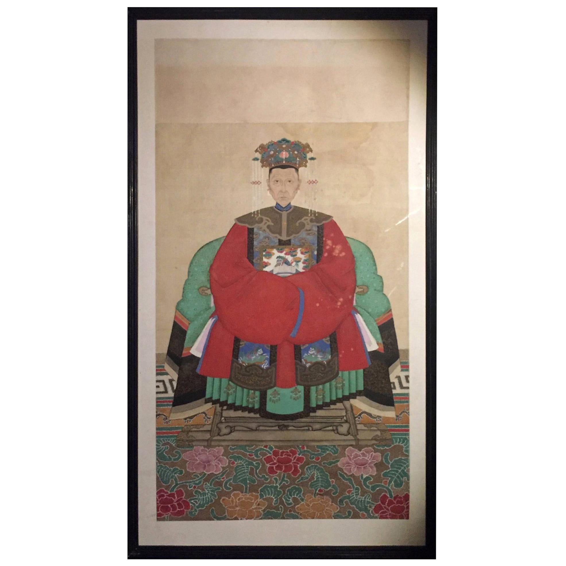Chinese Patriarch Ancestral Painting on Linen or Silk For Sale
